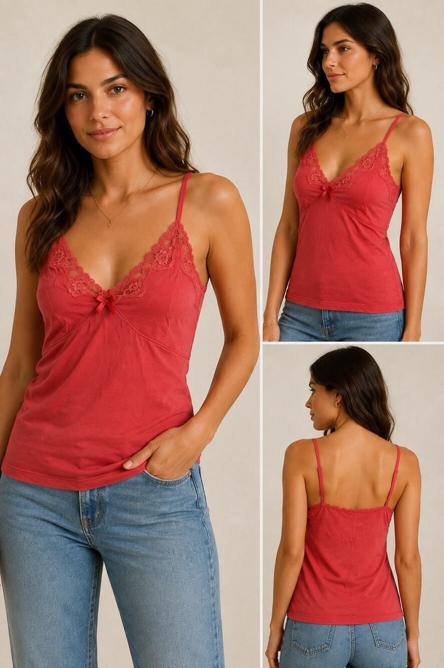 OILILY WOMENS CORAL RED LACE CAMISOLE TANK TOP SPAGHETTI STRAP SIZE M NWT